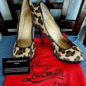 Christian Louboutin Pony Hair Leopard Pumps Heels.